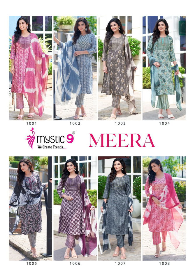 Meera Vol 1 By Mystic 9 Rayon Capsule Printed Kurti With Bottom Dupatta Wholesale Price In Surat
